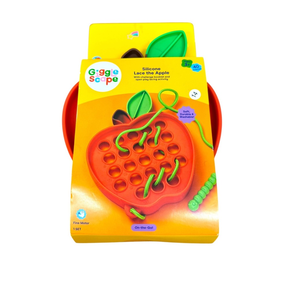 Giggle Scape Silicone Lace the Apple Fine Motor Toy Red Lacing Activity Set New